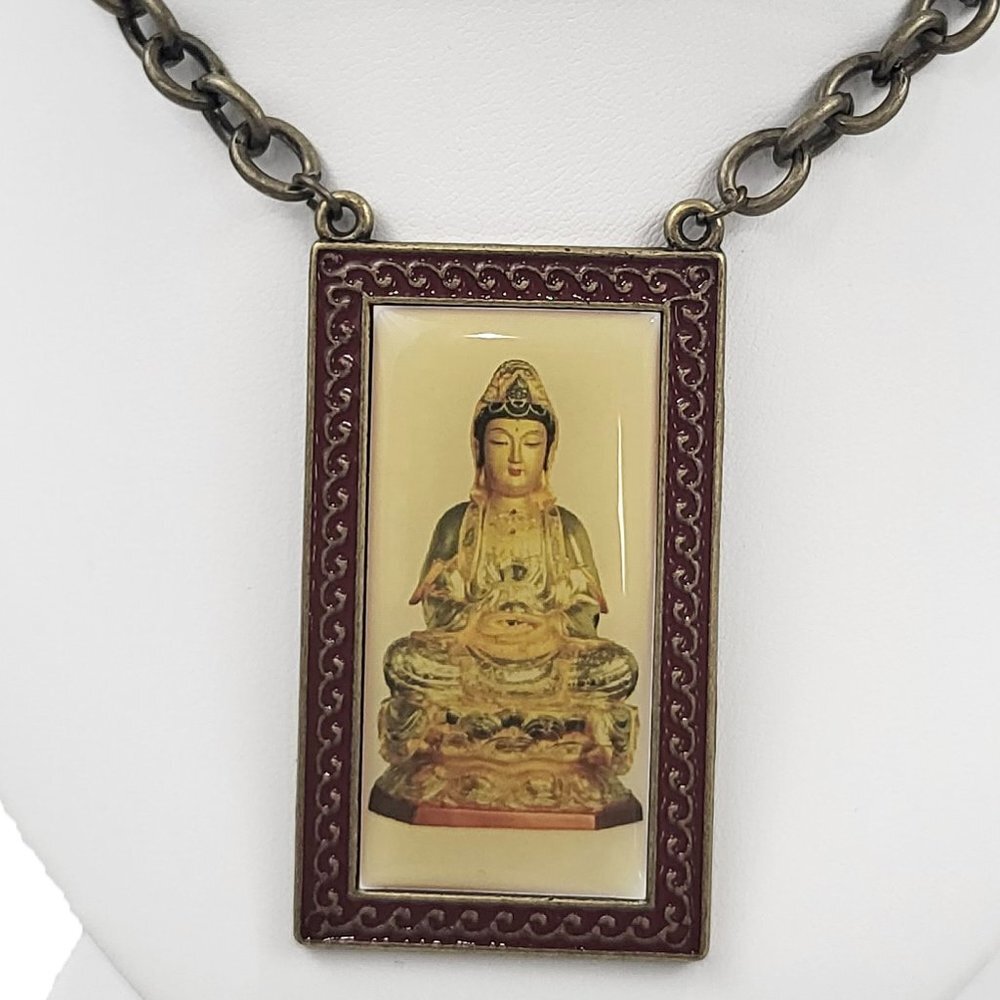 Bronze Tone Chain Link Necklace with Buddha Pendant